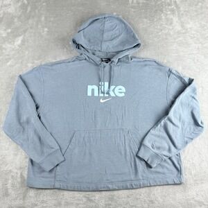 Nike Sweatshirt Women Large Blue Varsity Fleece Hoodie Center Swoosh‎ Athletic